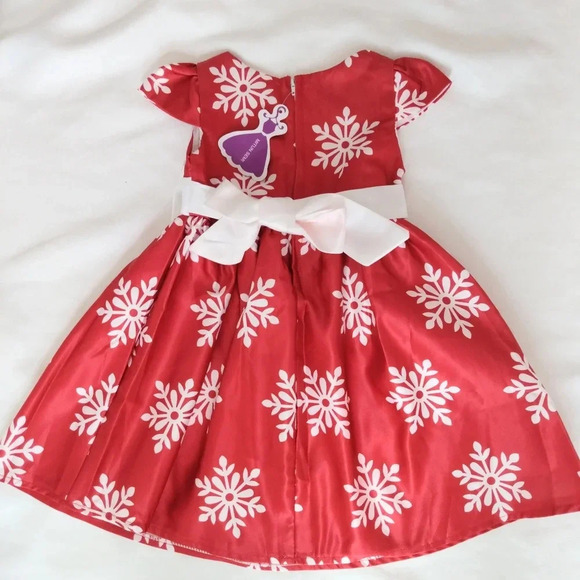 Girls Christmas snowflake underskirt red bow dress NWT - Picture 2 of 4